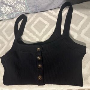 Free People Black Button-Up Tank Top